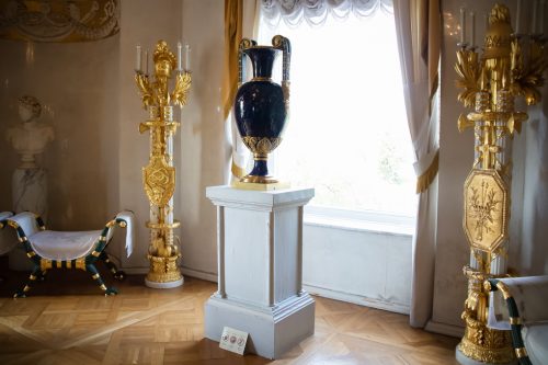Amphora vase near window in Pavlovsk Palace - Saint Petersburg, Russia, May 2022