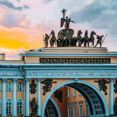 Arc de Triomphe of the General Headquarters Building on Palace Square. Saint Petersburg.