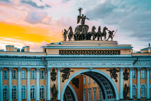 Arc de Triomphe of the General Headquarters Building on Palace Square. Saint Petersburg.