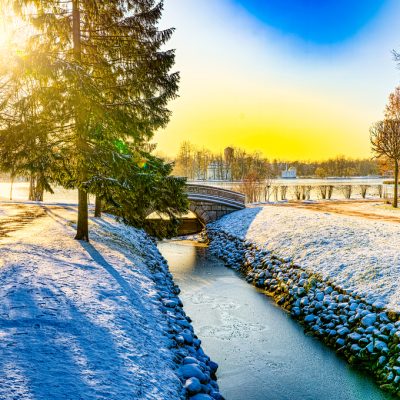 Bridge over the Fish Channel in Catherine Park, Tsarskoye Selo (Pushkin). Saint Petersburg.