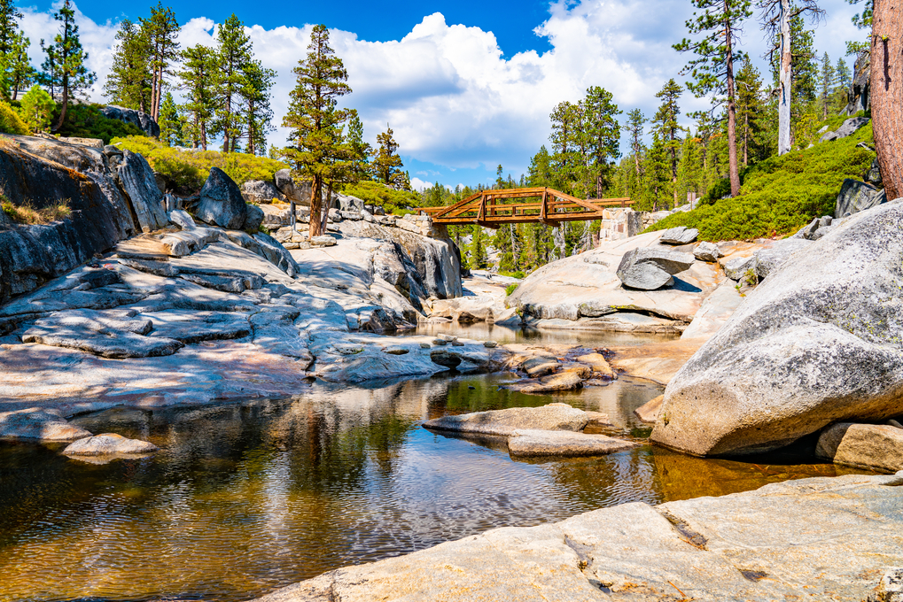 Closeup of the dried out Yosemite waterfall in the Yosemite National Park