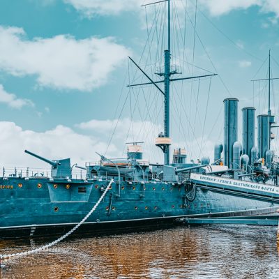 Cruiser Avrora in the Neva river, city Saint Petersburg.