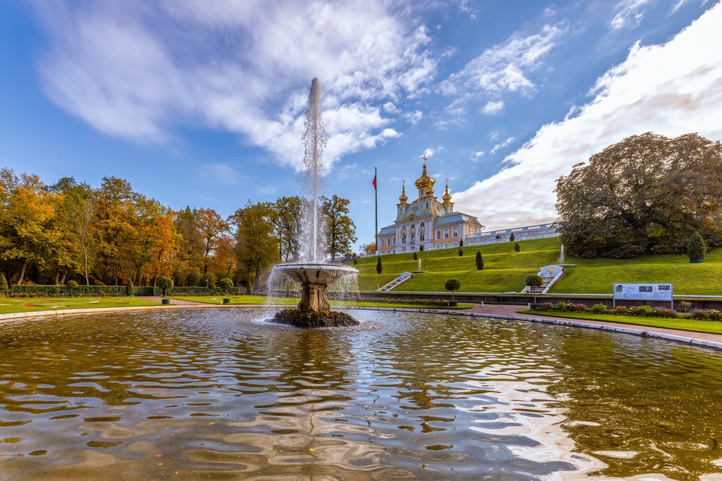 Park and Church Pavilion Museum in Peterhof, Saint Perersburg, Russia