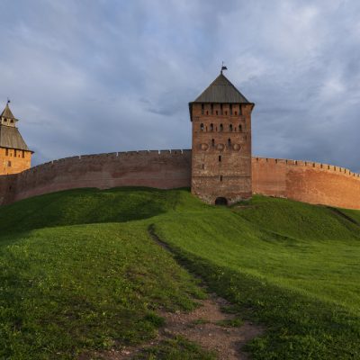 View of the wall of the Novgorod Kremlin, the Dvortsovaya and Sp