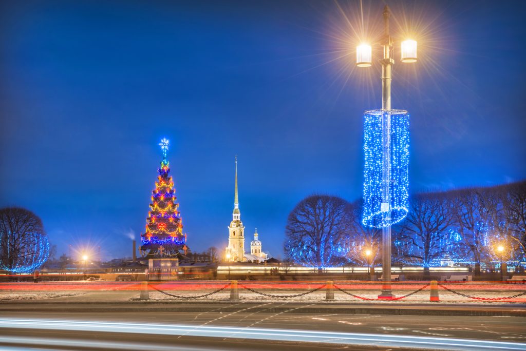 Peter and Paul Fortress and New Year's tree in St. Petersburg