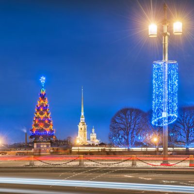 Peter and Paul Fortress and New Year's tree in St. Petersburg