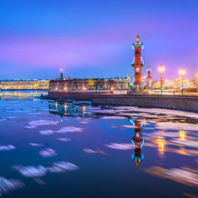 Rostral columns on the Strelka of Vasilyevsky Island  in St. Pe