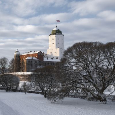 Castle in the city of Vyborg in winter