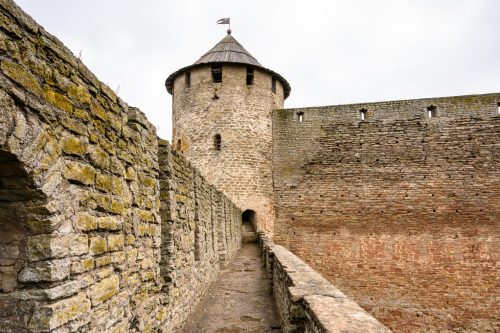 Ivangorod fortress. Old fortress walls. Historical sites. old fortress walls. Tower towers and old walls