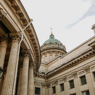 Old columns of the Kazan Cathedral in St. Petersburg. St Petersburg, Russia