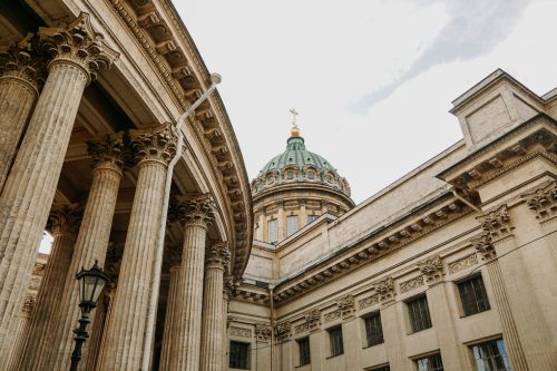 Old columns of the Kazan Cathedral in St. Petersburg. St Petersburg, Russia