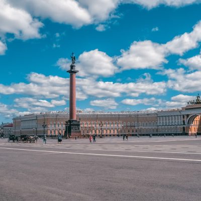 Panoramic summer view of Palace Square in St. Petersburg. A city