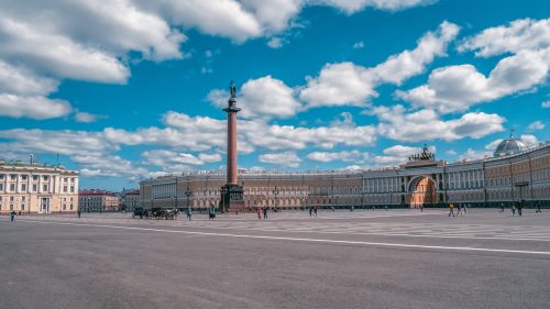 Panoramic summer view of Palace Square in St. Petersburg. A city