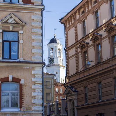 Russia. Vyborg. 03.03.2021 Architecture of the city on a sunny day