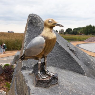 Seagull statue close-up in Military Historical Park Island of Forts - Russia, Saint Petersburg, Kronshtadt, August 2021