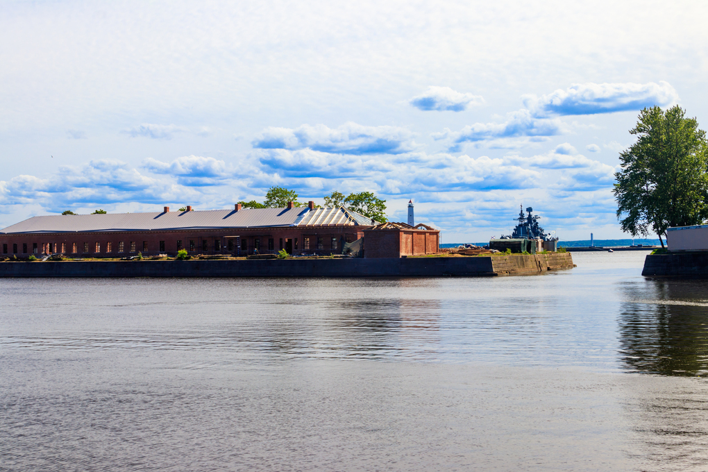 View of Dutch kitchen and Italian pond in Kronstadt, Russia