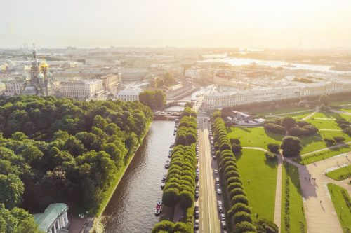 View from above on the river channel, St. Petersburg