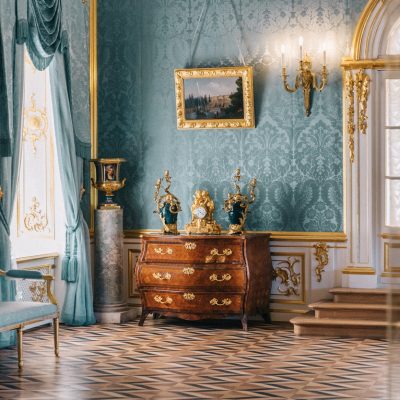 Blue hall in Peterhof Palace in Saint Petersburg, Russia