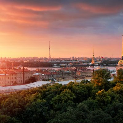 Colorful sunset from St. Isaac's Cathedral in St.Petersburg