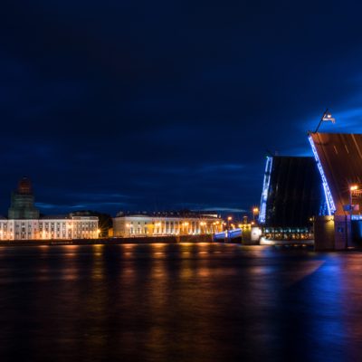 Night view of the bridge in St. Petersburg.