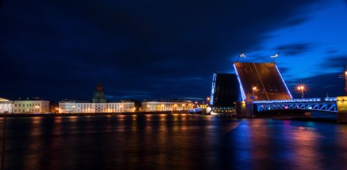 Night view of the bridge in St. Petersburg.