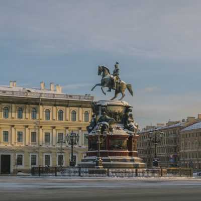St. Isaac's Square and the monument to Emperor Nicholas I on a s