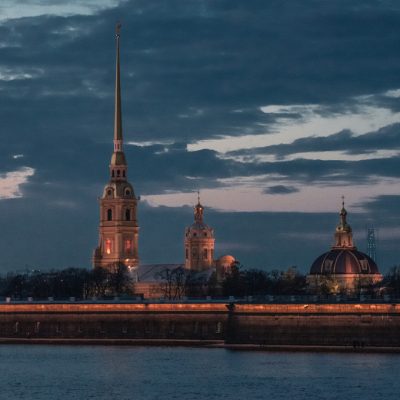 sunset over the river and Peter and Paul Fortress