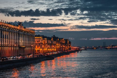 sunset over the river Neva in Saint-Petersburg