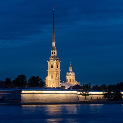 Night view the Peter and Paul Fortress in Saint Petersburg in Russia
