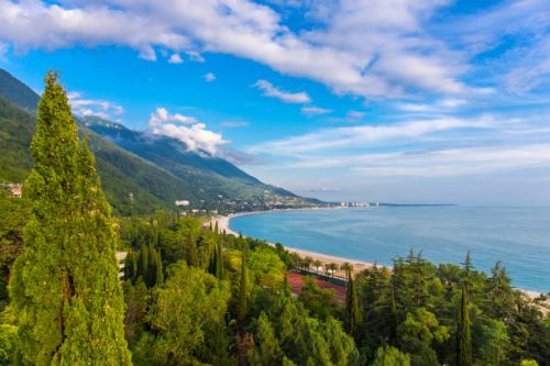 Beautiful aerial view on Black Sea coastline, Abkhazia