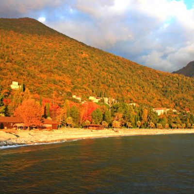 Mountains and the sea in autumn, Abkhazia, Gagra