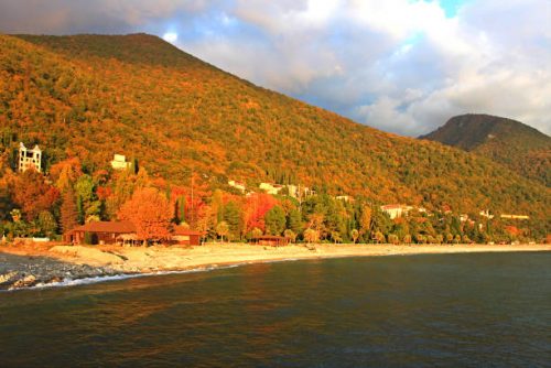 Mountains and the sea in autumn, Abkhazia, Gagra