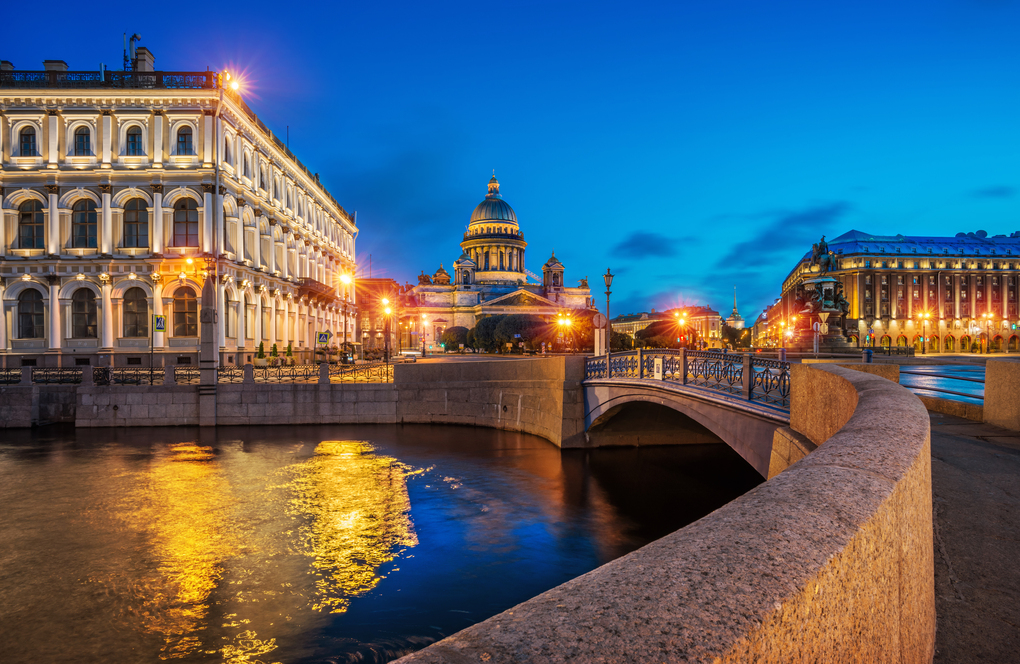 Blue morning overlooking St. Isaac's Cathedral Admiralty Embankm