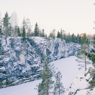 The marble canyon in Ruskeala in the winter. Amazing natural beauty