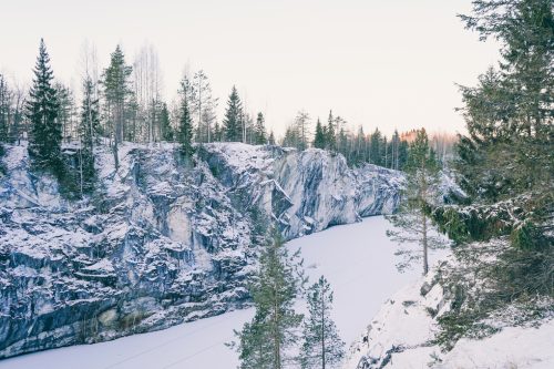 The marble canyon in Ruskeala in the winter. Amazing natural beauty