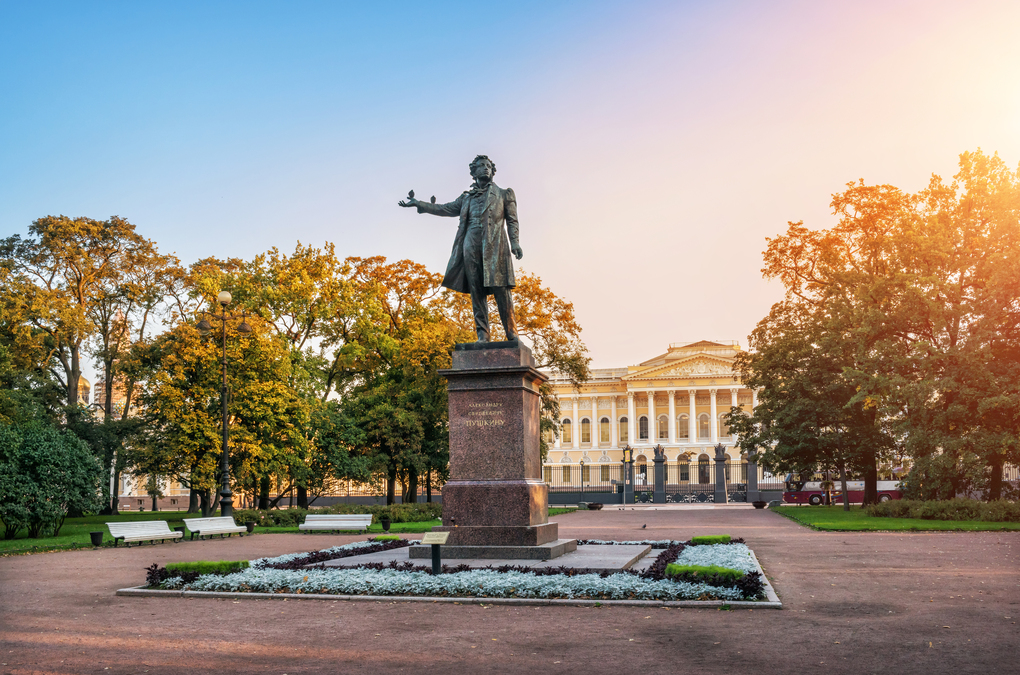 Monument to Pushkin next to the Russian Museum in St. Petersbur