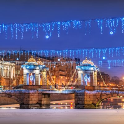 Lomonosov Bridge over the Fontanka River in St. Petersburg and N