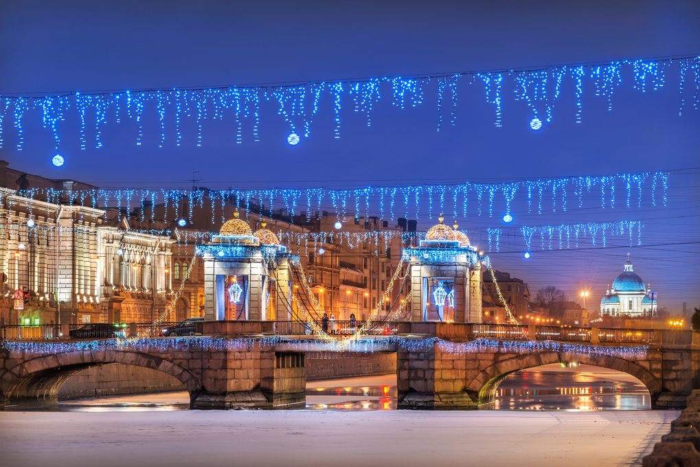 Lomonosov Bridge over the Fontanka River in St. Petersburg and N