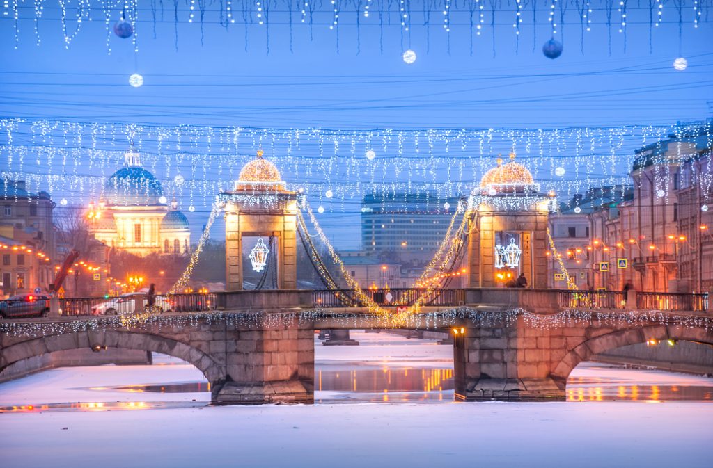 Lomonosov Bridge over the Fontanka River and Izmailovsky Cathedr