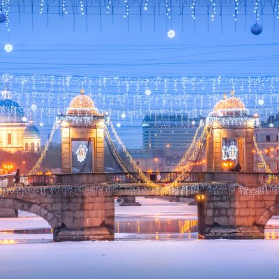 Lomonosov Bridge over the Fontanka River and Izmailovsky Cathedr