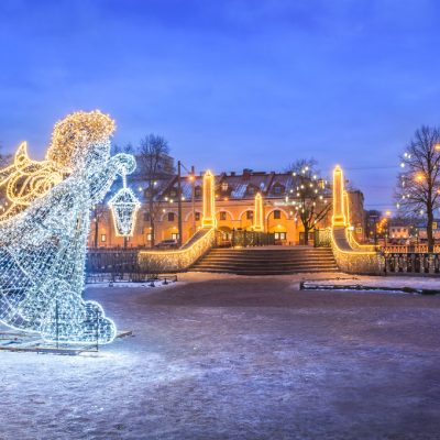 New Year's angel near the Krasnogvardeisky bridge in St. Petersb