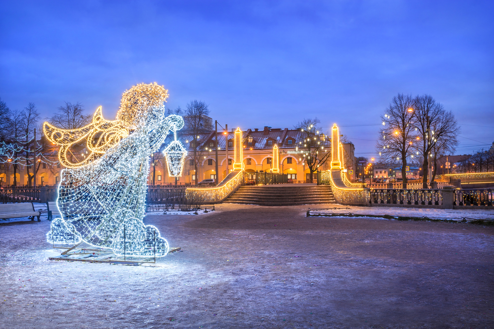 New Year's angel near the Krasnogvardeisky bridge in St. Petersb