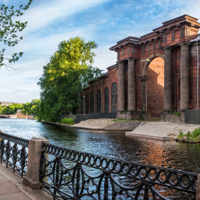 Arch of the brick building of New Holland in St. Petersburg