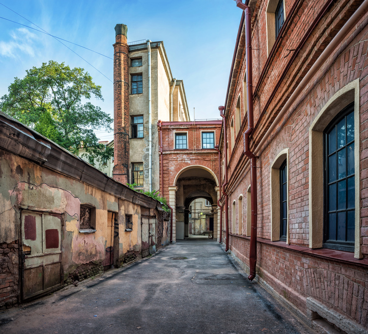 courtyard on the embankment of the Moika River  in St. Petersbur